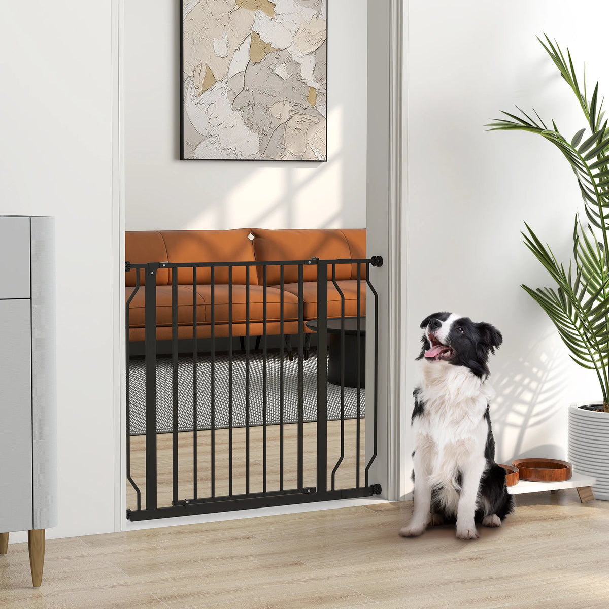 Pressure-Fit Pet Safety Gate with Door, 75–95cm Wide, Black