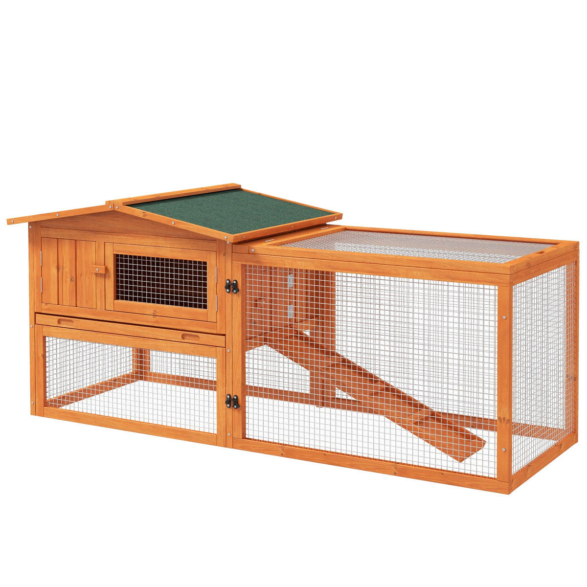 Wooden Rabbit Hutch with Detachable Run Feeding Trough Openable Top and Slide Out Tray Guinea Pig Cage