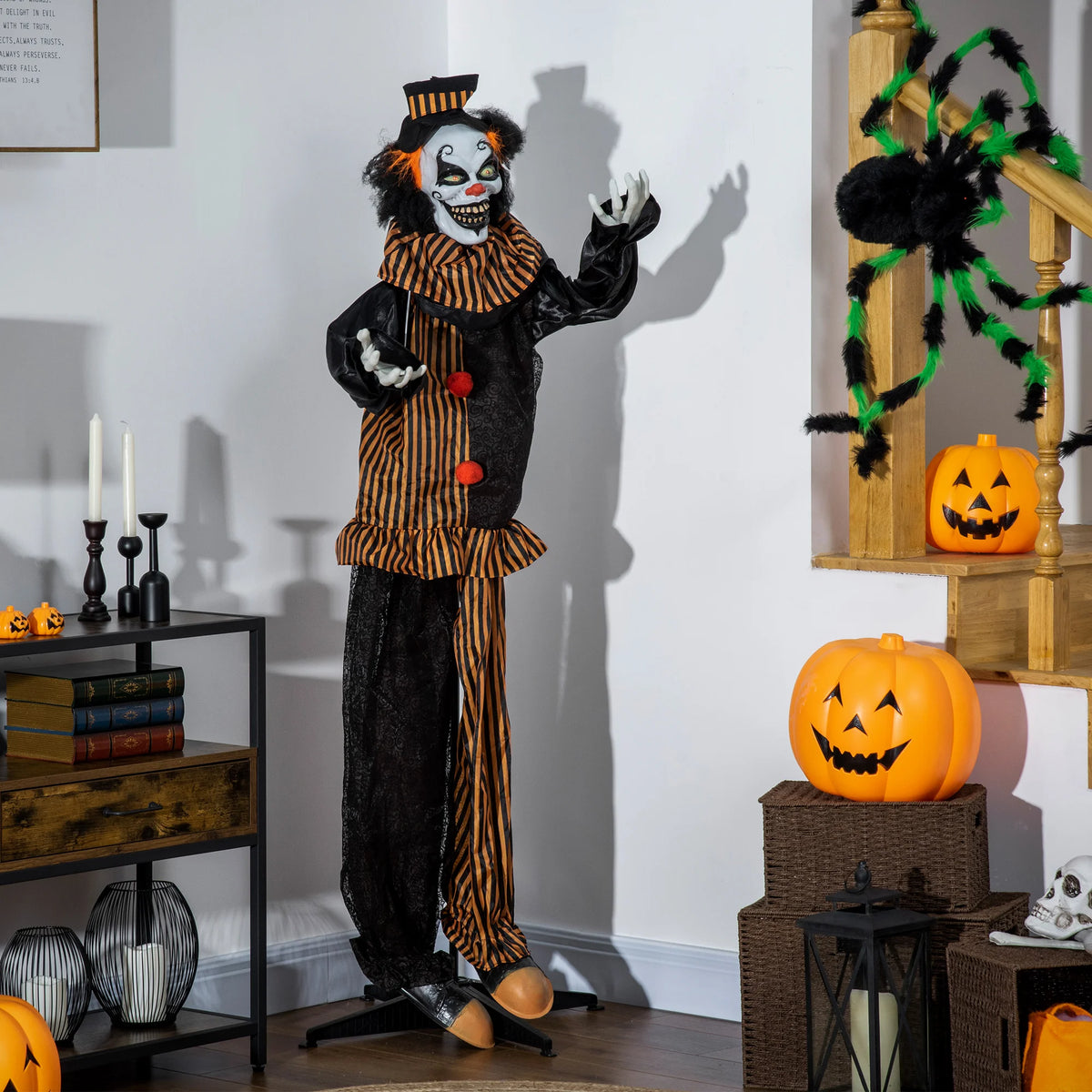 67-Inch Animated Circus Clown Halloween Prop – Indoor/Outdoor