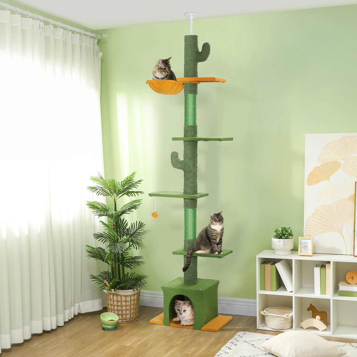 Floor to Ceiling Cat Tree, 230-275cm Adjustable, 6 Levels with Scratching Posts