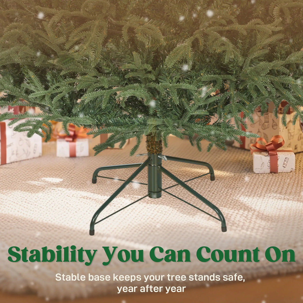 7ft Artificial Spruce Christmas Tree with Hinged Branches and Metal Stand, Green