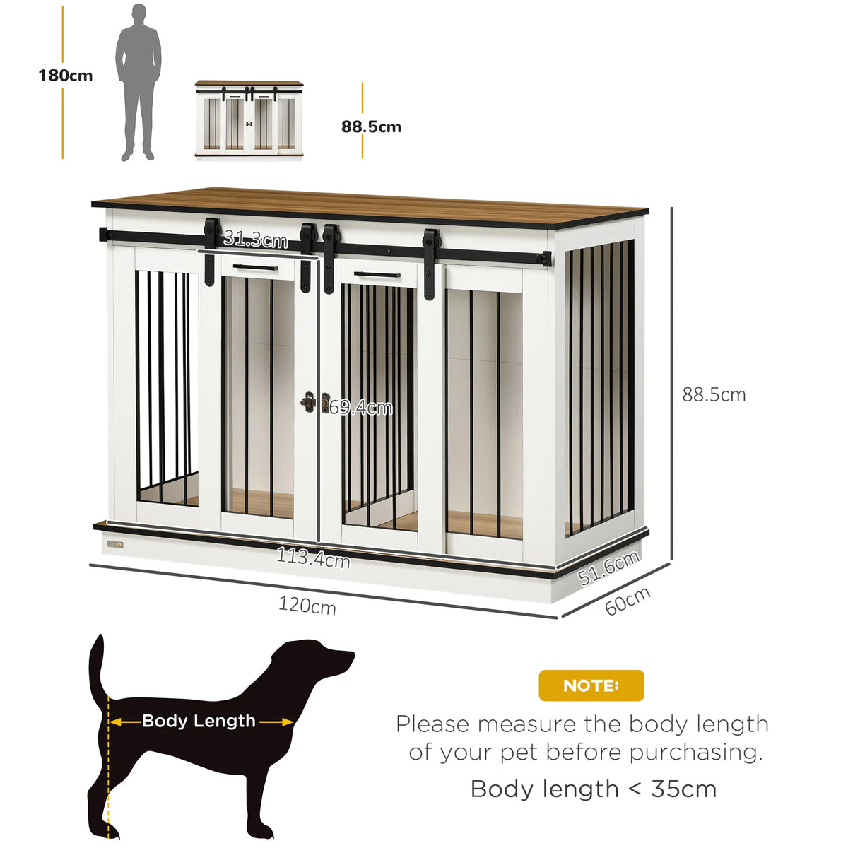 Dog Crate End Table with Divider and Washable Cushion, 120cm