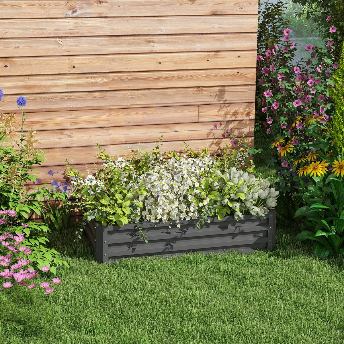 Raised Garden Bed Steel Planter with 30.5cm High Panels Open Bottom Powder Coated Light Grey