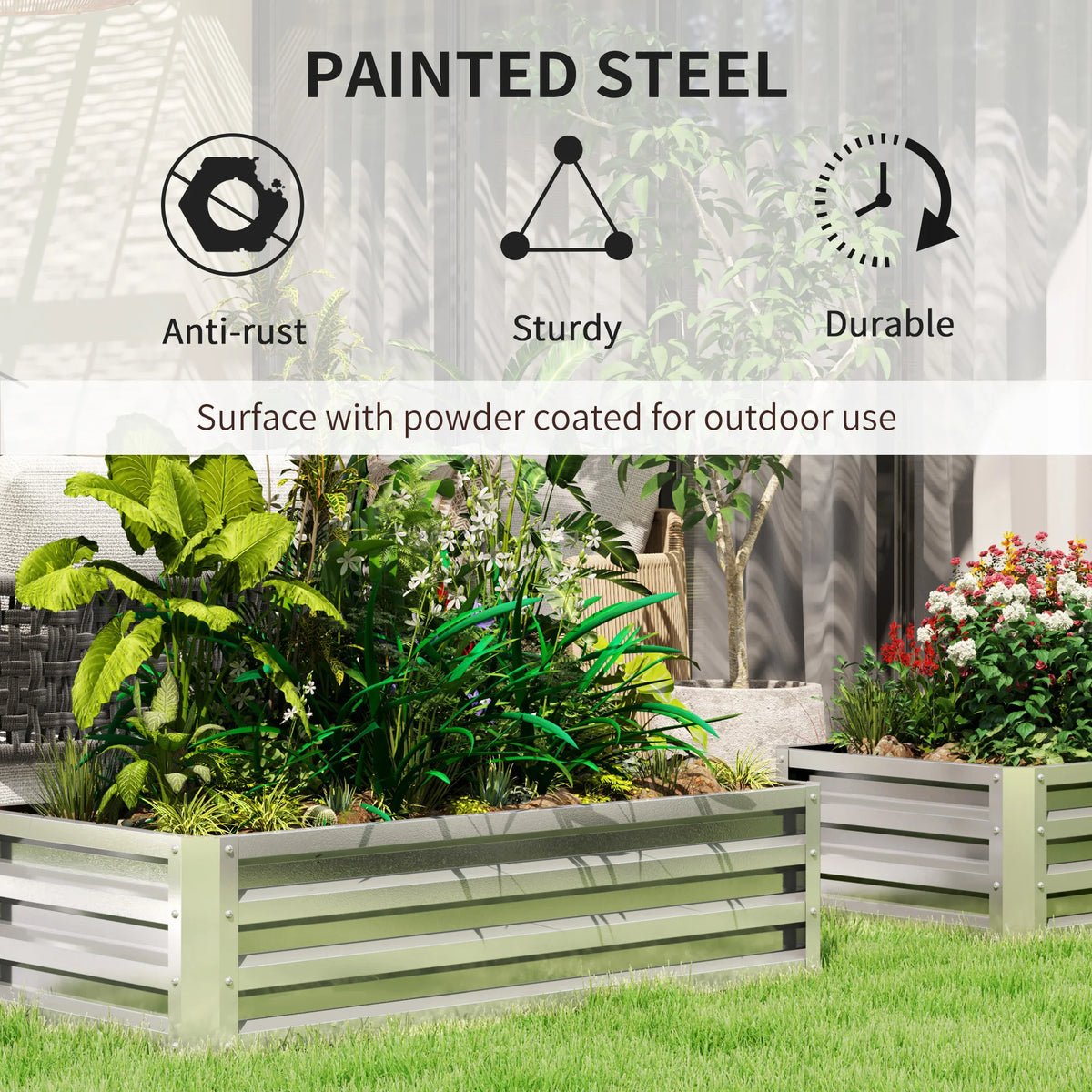 Galvanised Steel Raised Garden Bed, 120 x 60 x 30.5cm, Silver