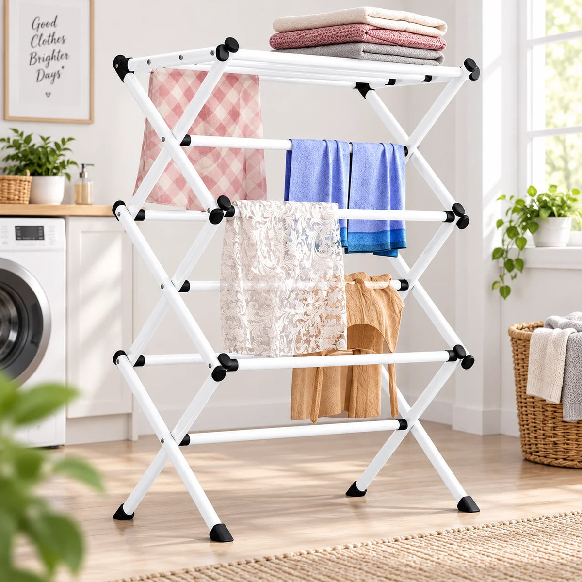 3-Tier Folding Clothes Airer, Portable Indoor Laundry Drying Rack