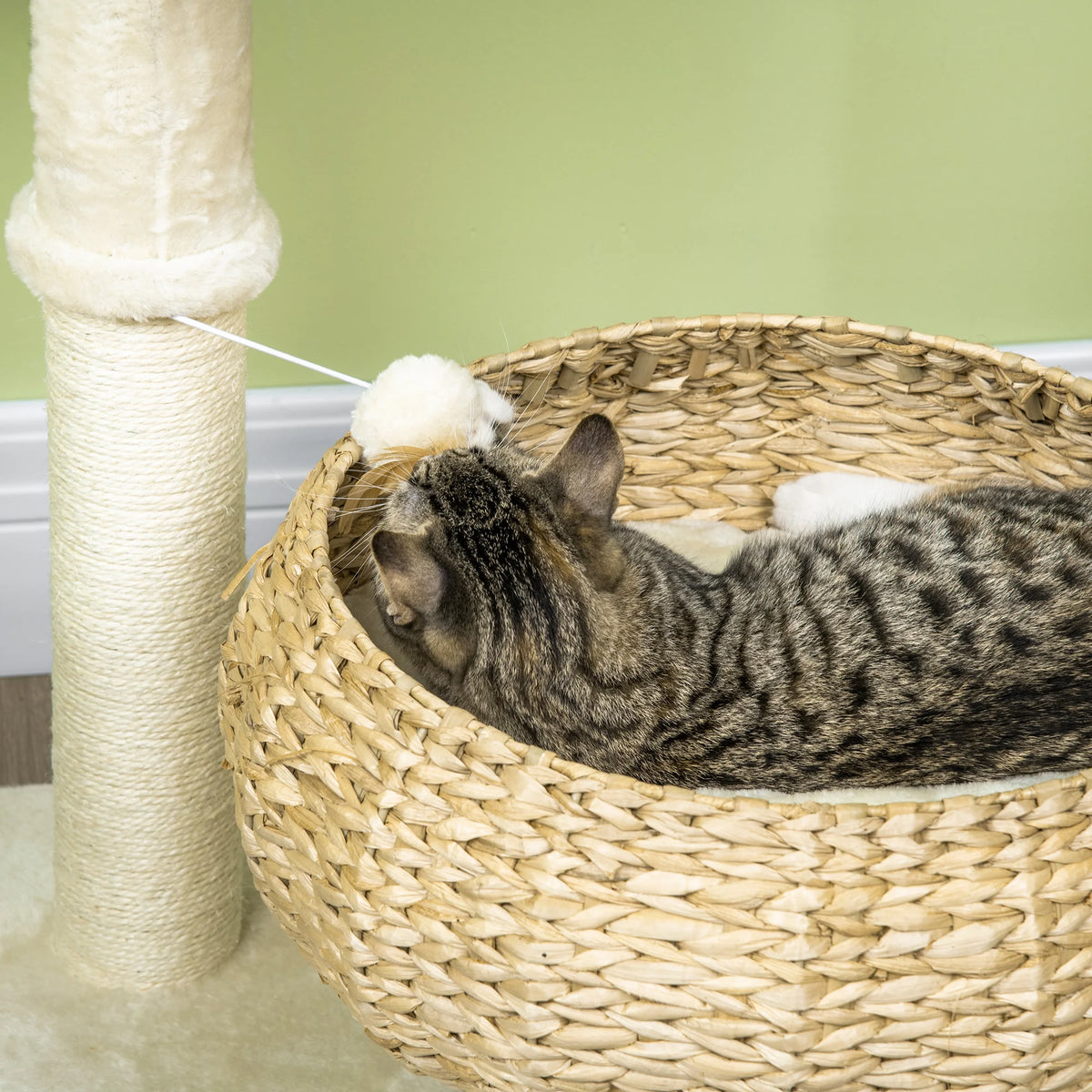 PawHut 72cm Cat Tree Kitten Tower 2 Beds Scratching Post Toy Ball Beige