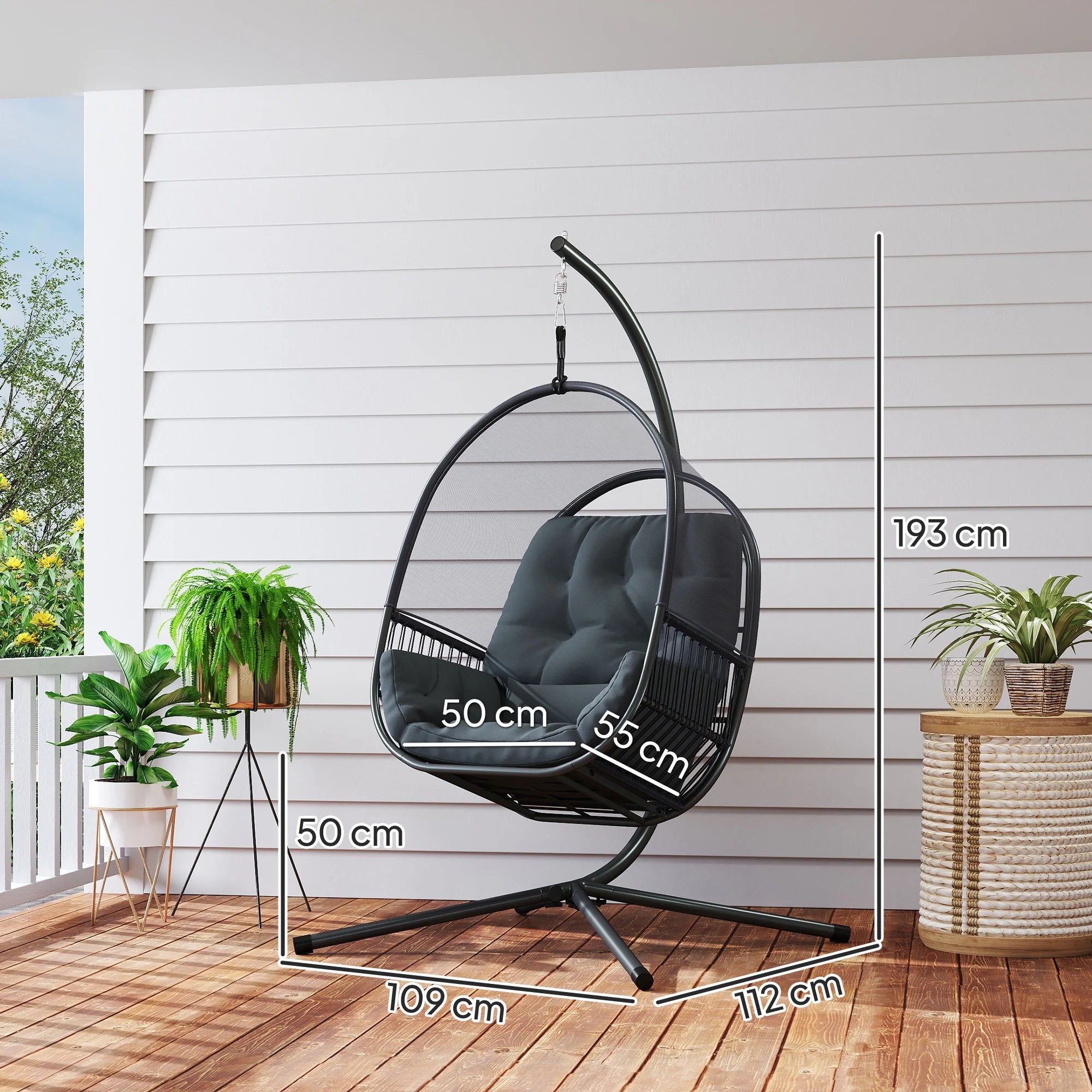 Hanging Egg Chair with Stand, Breathable Mesh, Cushions, Lumbar Pillow and X-Base Steel Frame