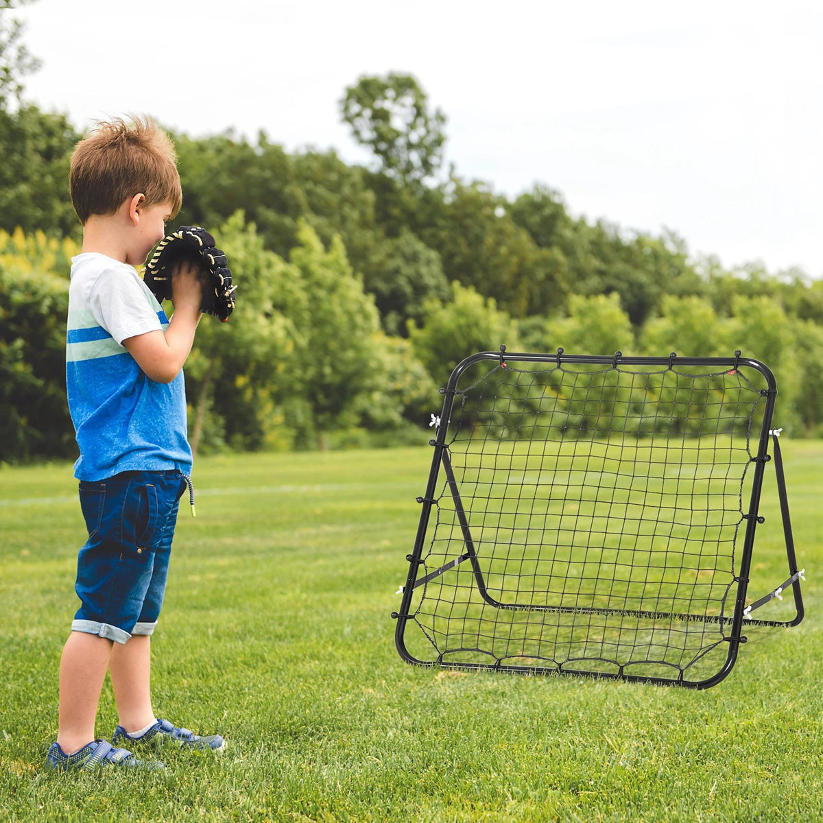 Football Rebounder Net with Adjustable Angle, 96 x 96cm, Black