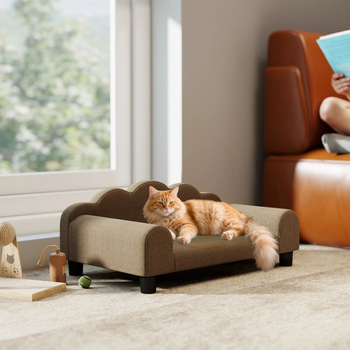 Dog Sofa Bed with Backrest and Armrests 66x42x28.5cm Terry Fabric Pet Couch for Small Dogs and Cats