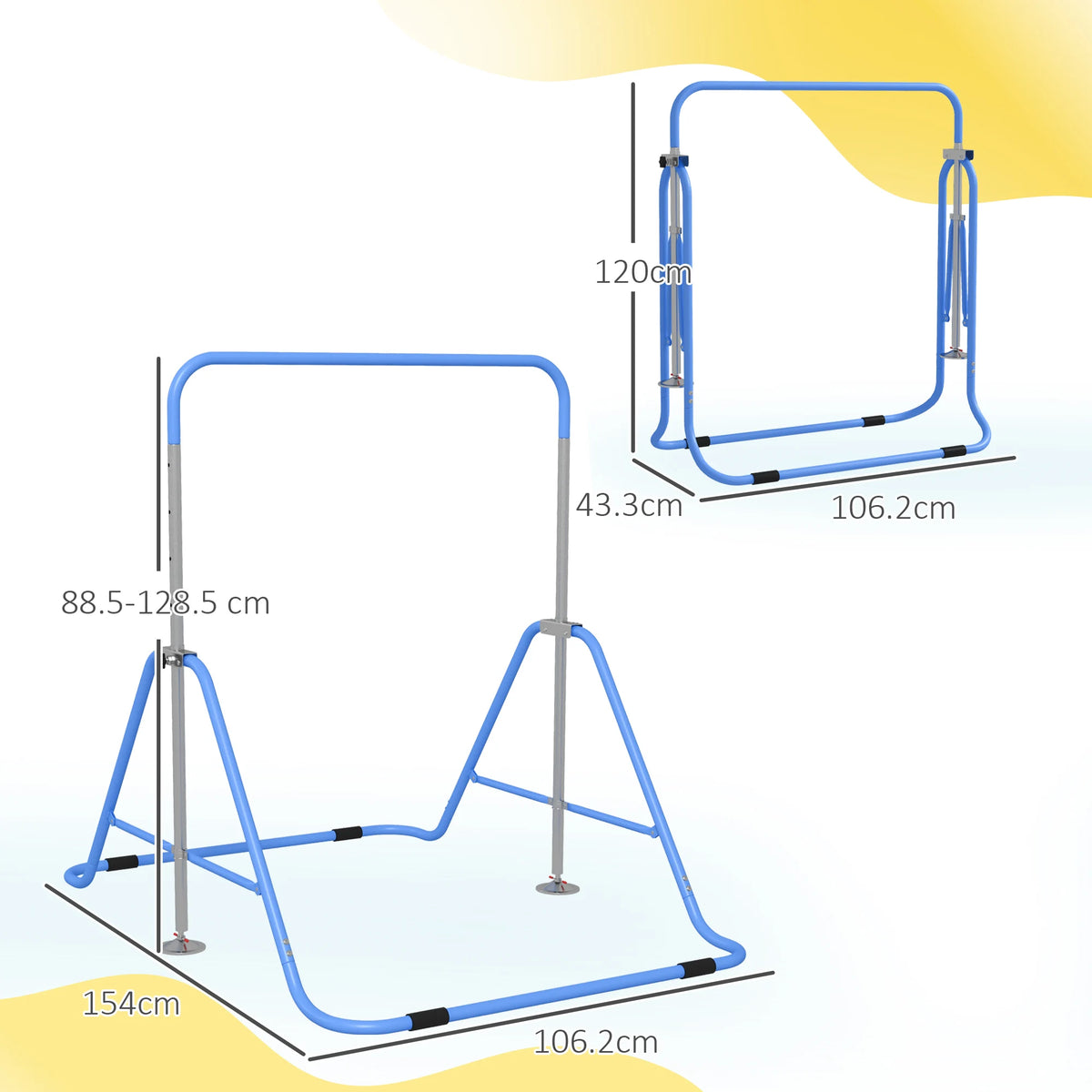 Kids Gymnastics Bar Height Adjustable Foldable Training Bar Steel Frame with Non Slip Rubber Feet