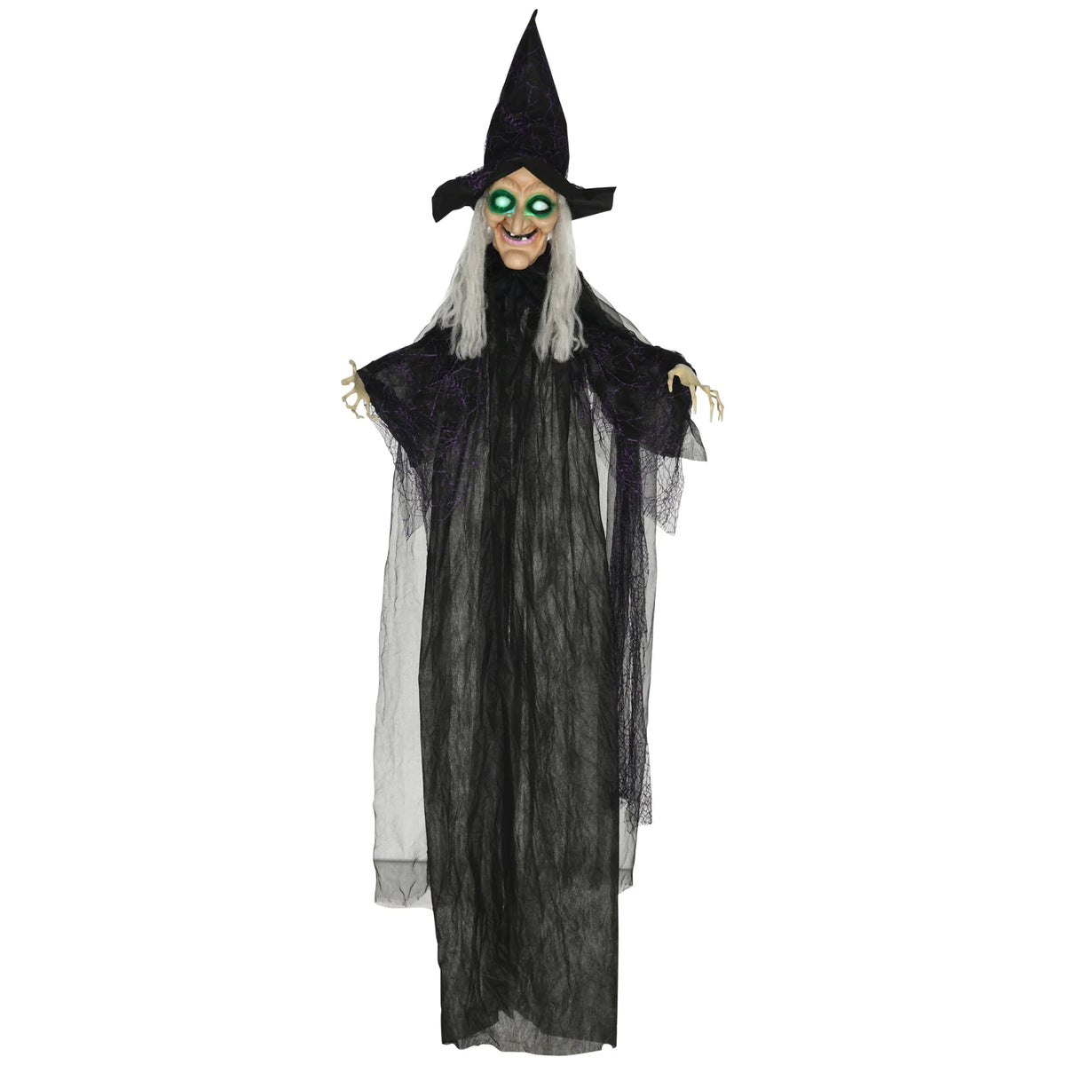 Hanging Witch Prop, Life-Size with Light-Up Eyes and Talking Sound