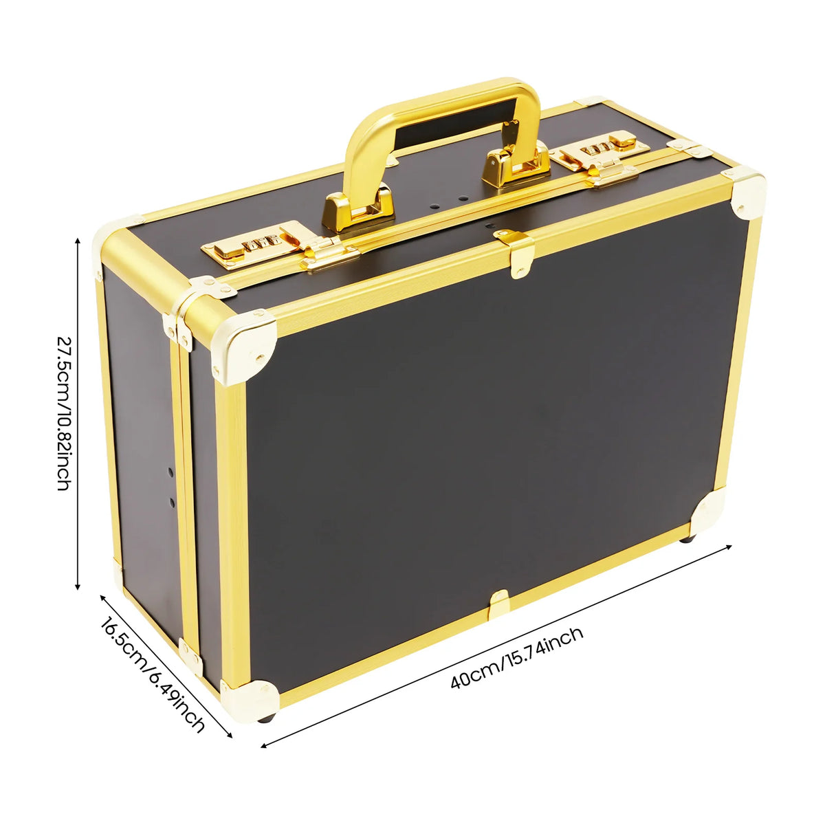 Large Makeup Case 40x16.5x27.5cm with 2 Combination Locks Fireproof Board and Metal 20kg Capacity Gold