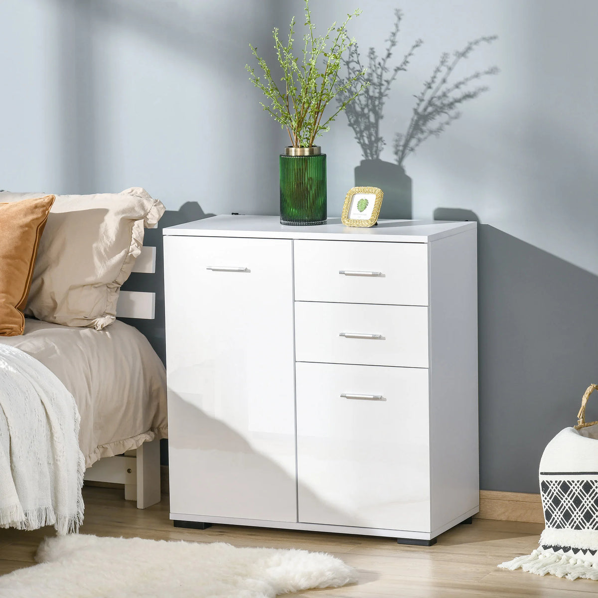High Gloss Sideboard Cabinet with 2 Doors and 2 Drawers