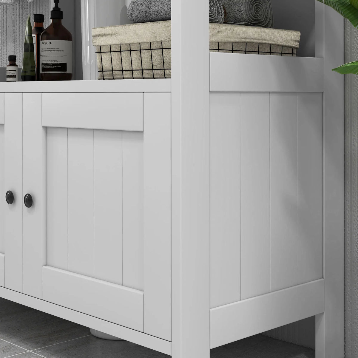 Bathroom Pedestal Under-Sink Cabinet with Storage Shelves and Door, White