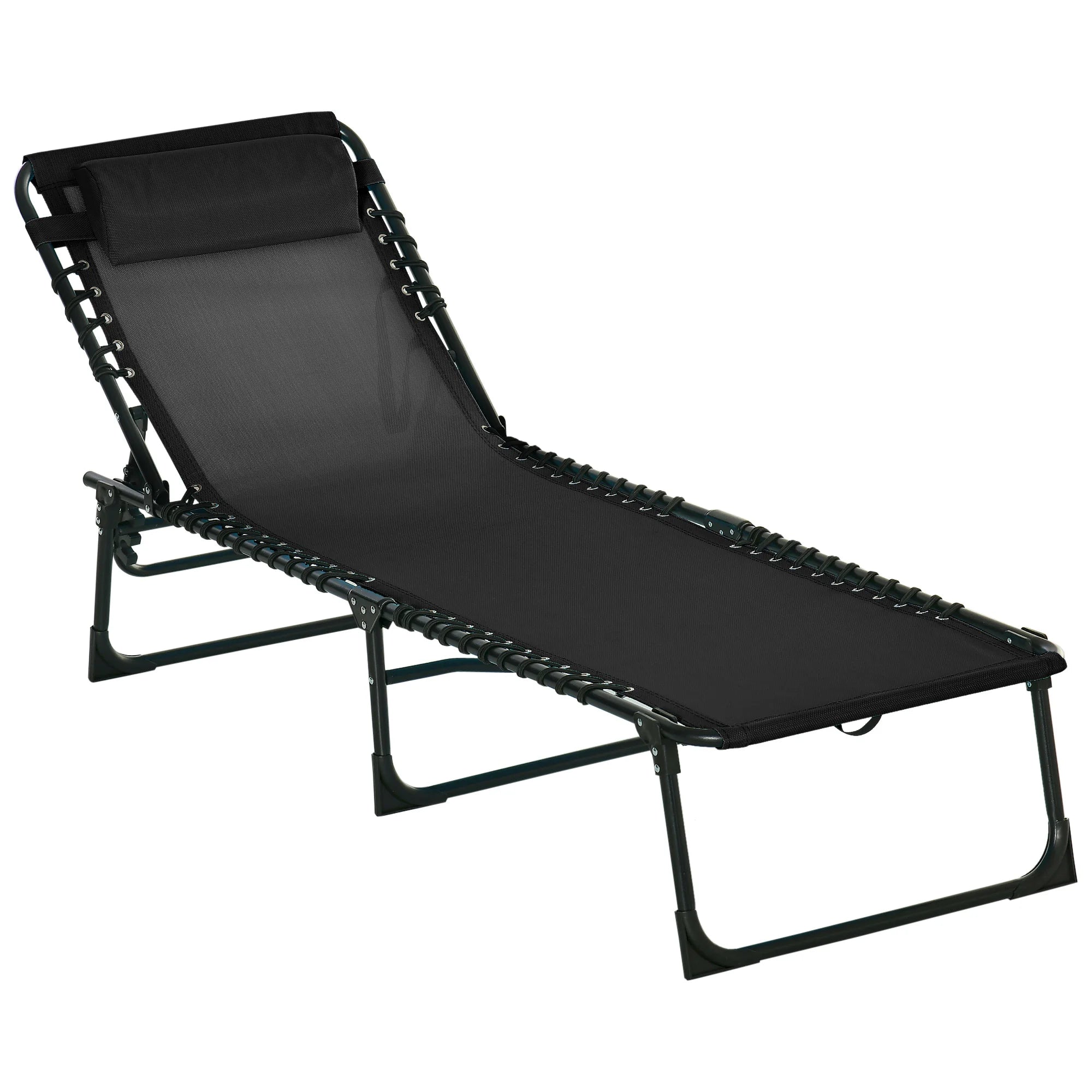 2 Piece Sun Lounger Set Folding Reclining Chaise Chair with 4 Position Backrest and Steel Frame for Beach Pool and Patio
