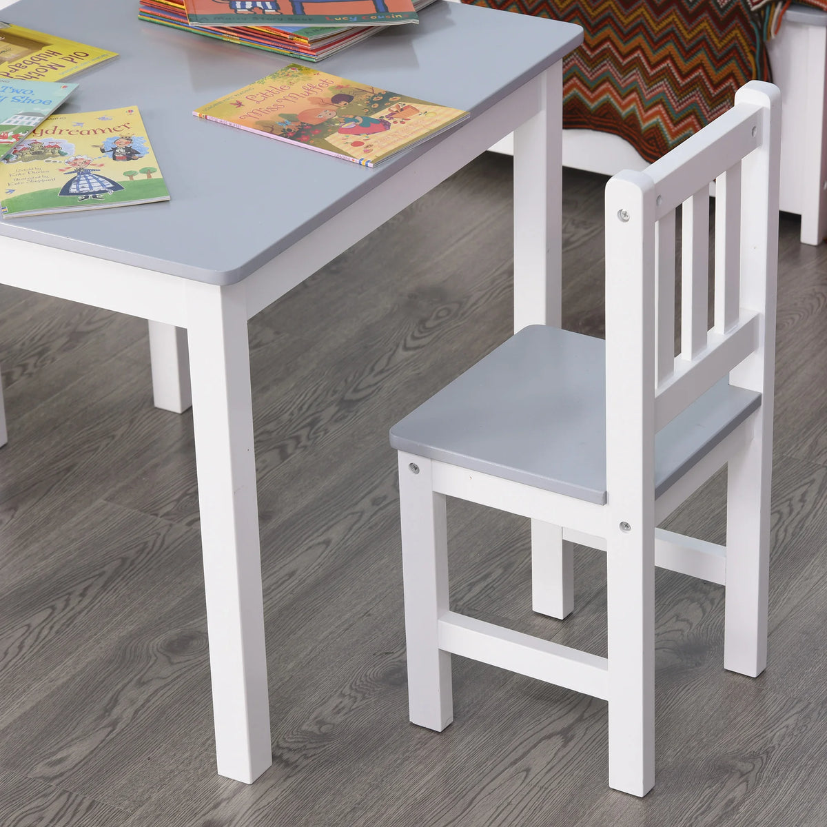 3 Piece Kids Table and Chair Set 60x50x48cm Pine Wood and MDF Toddler Desk with 2 Chairs Grey and White