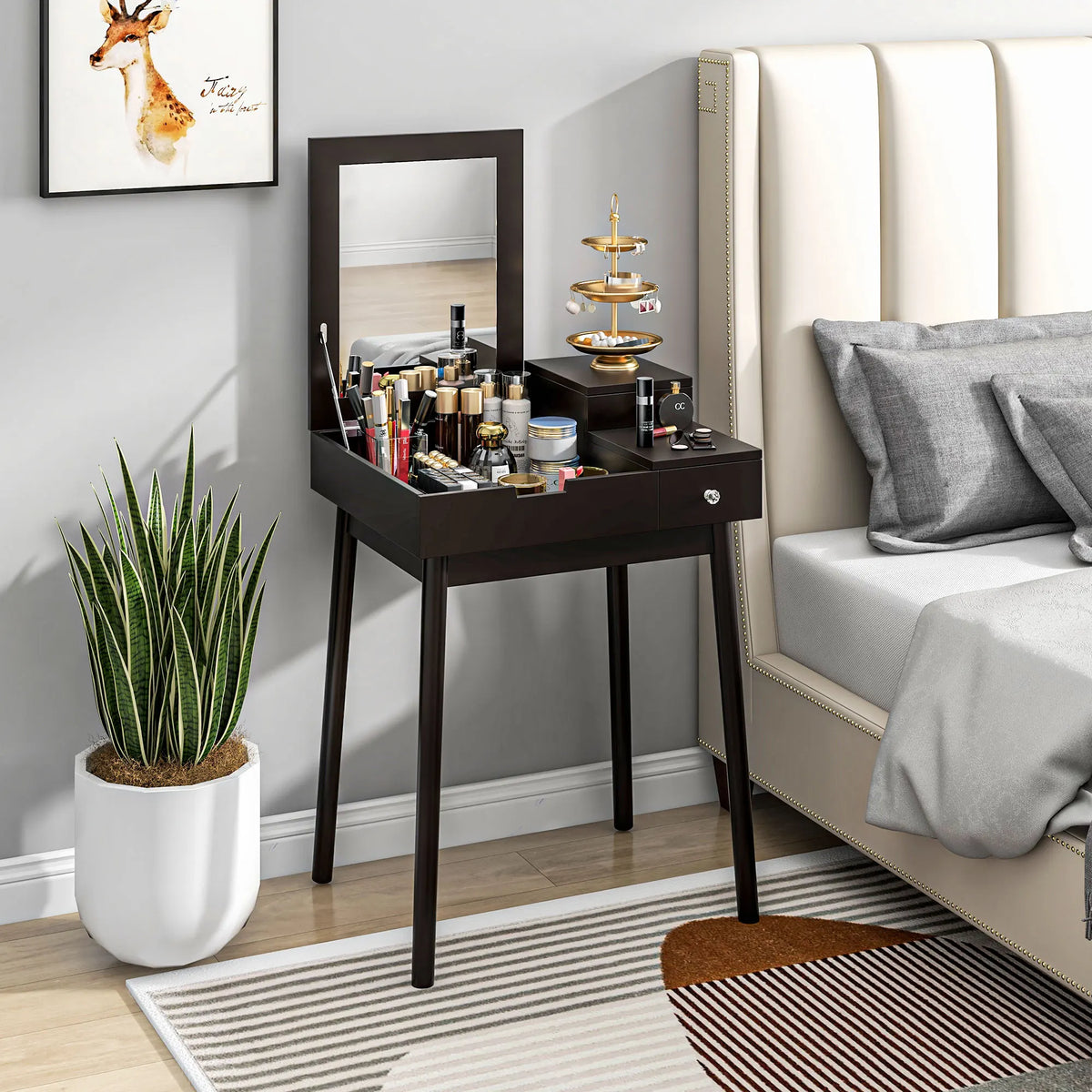 Dressing Table Vanity Desk, Flip-up Mirror, 2 Drawers, Black