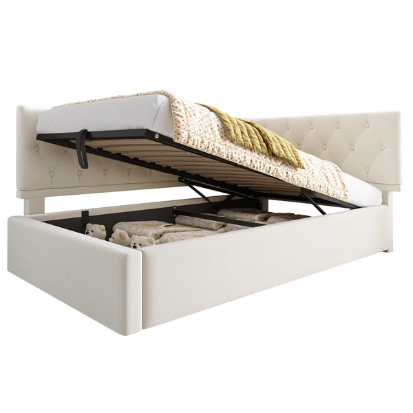 3ft Single Ottoman Daybed with Hydraulic Storage, Velvet Upholstered Sofa Bed, Beige