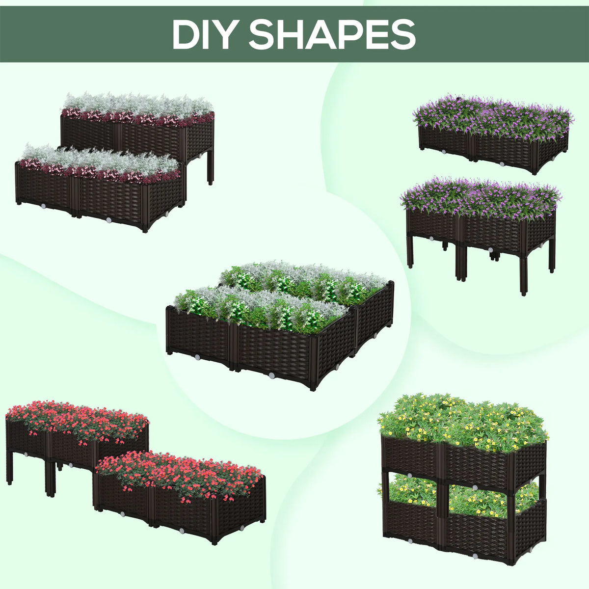 Set of 4 26L Garden Raised Bed Elevated Patio Flower Plant Planter Box PP Vegetables Planting Container, Brown