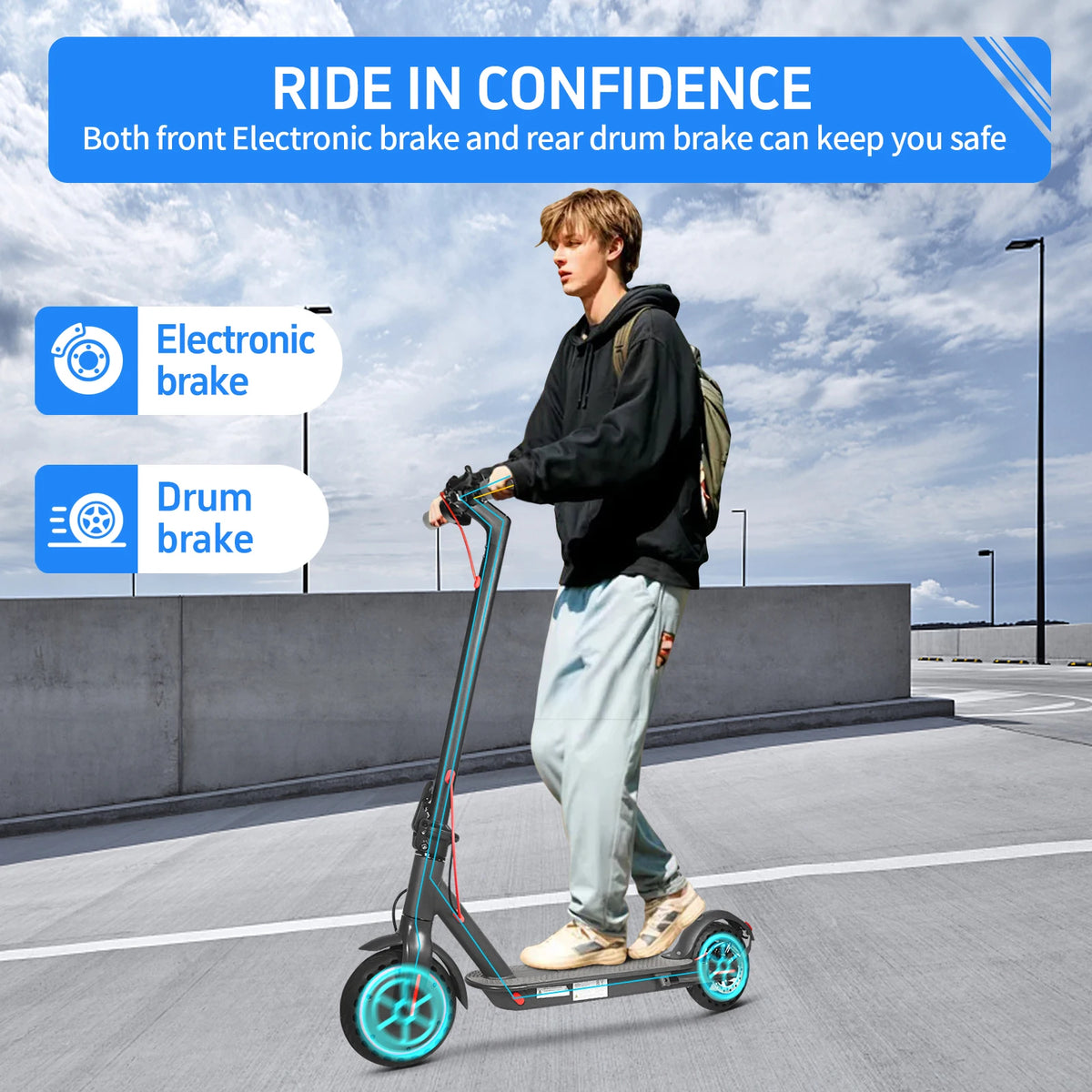 Foldable Electric Scooter 350W Motor 19MPH Smart E Scooter Long Range Portable