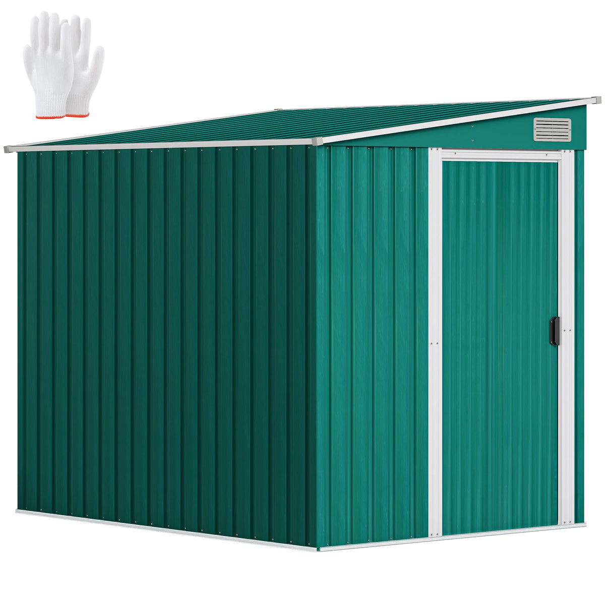 7 x 5ft Lean-To Metal Garden Shed with Foundation, Sliding Doors, 2 Vents, Green