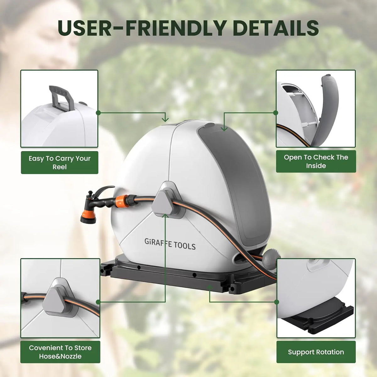Ground Mounted Automatic Retractable Garden Hose Reel Heavy Duty Flexible Swivel for Lawn Patio