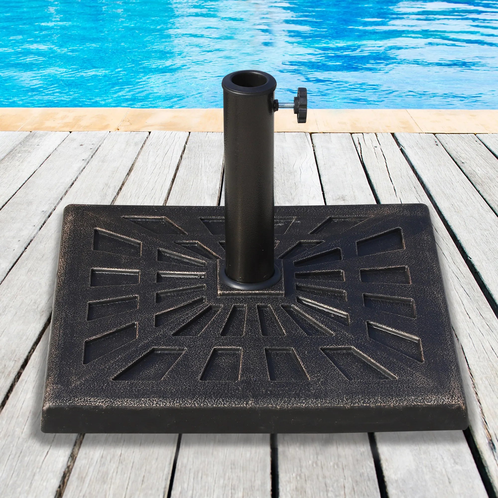 15kg Square Resin Parasol Base Garden Umbrella Stand Patterned Bronze Fits 38mm and 48mm Poles Outdoor Patio
