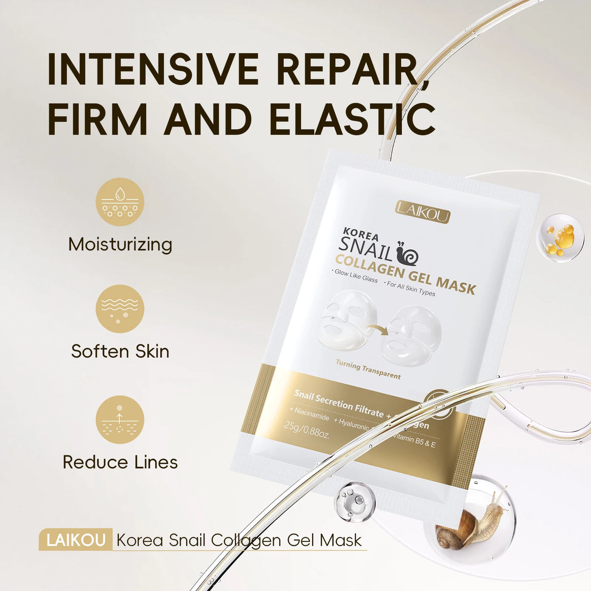 LAIKOU Snail Collagen Face Mask 20pcs Hydrating Anti Wrinkle Sheet Mask