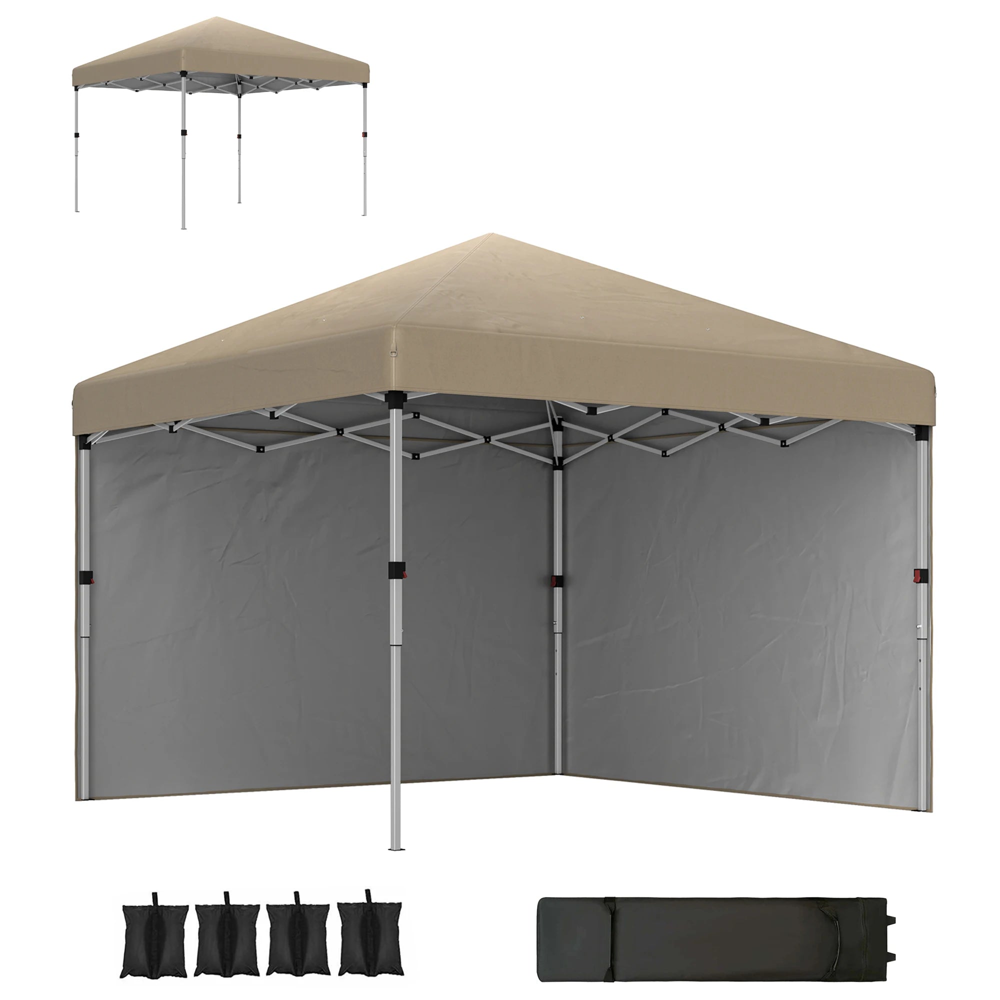 3 x 3m Pop Up Gazebo with 2 Removable Sidewalls, Leg Weight Bags, Ground Pegs and Wheeled Carry Bag for Outdoor Events