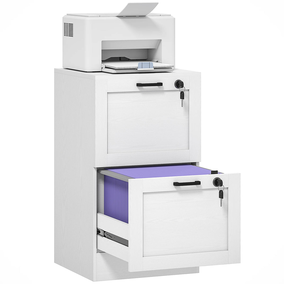2-Drawer File Cabinet, Lockable Filing Cabinet for A4 and Letter Paper, White