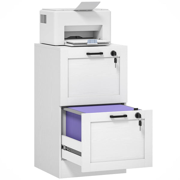 2-Drawer File Cabinet, Lockable Filing Cabinet for A4 and Letter Paper, White