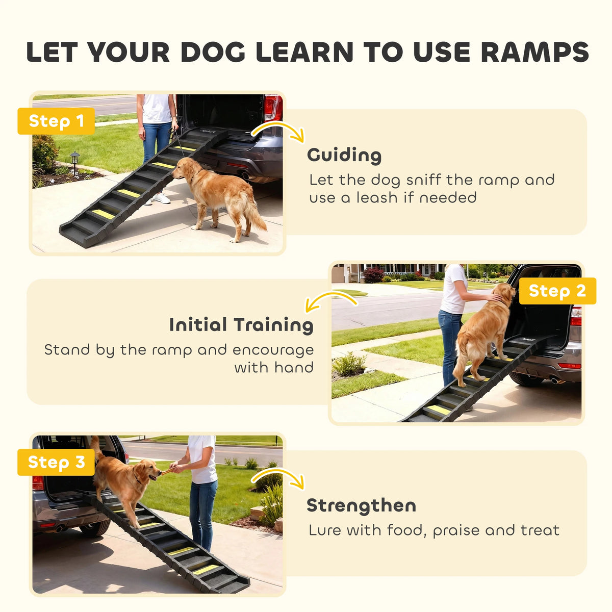 Foldable Dog Ramp for Car 154cm 10 Step Non Slip Dog Stairs for SUVs and Trucks 68kg Capacity Black