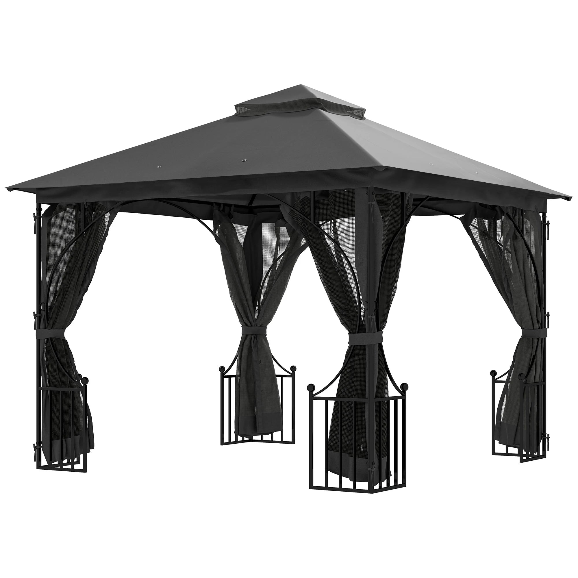 3 x 3m Garden Gazebo Party Tent with Double Tier Roof Mesh Curtains Ground Stakes and Metal Frame for Outdoor Events