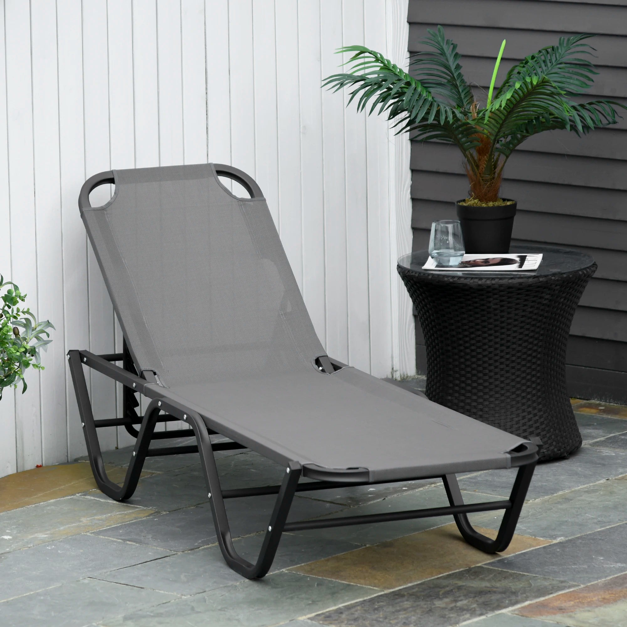 Aluminium Garden Sun Lounger with 5-Position Adjustable Backrest, UV-Resistant Texteline Fabric