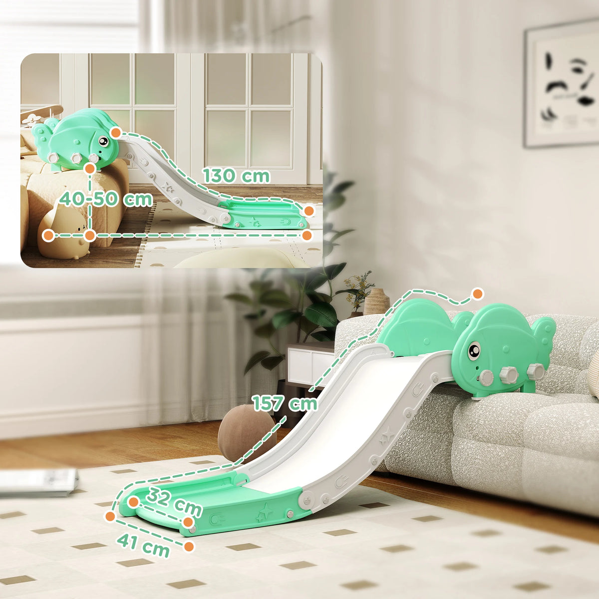 Toddler Sofa Slide with 130cm Slide, for Sofas, Beds and Stairs, Green