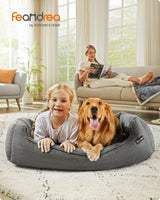 Linen Dog Sofa Bed with Washable Cover & Raised Supportive Sides