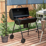 Barrel Charcoal BBQ Grill Trolley with Ash Catcher Lid Thermometer Warming Rack and Wheels for Garden Outdoor Cooking