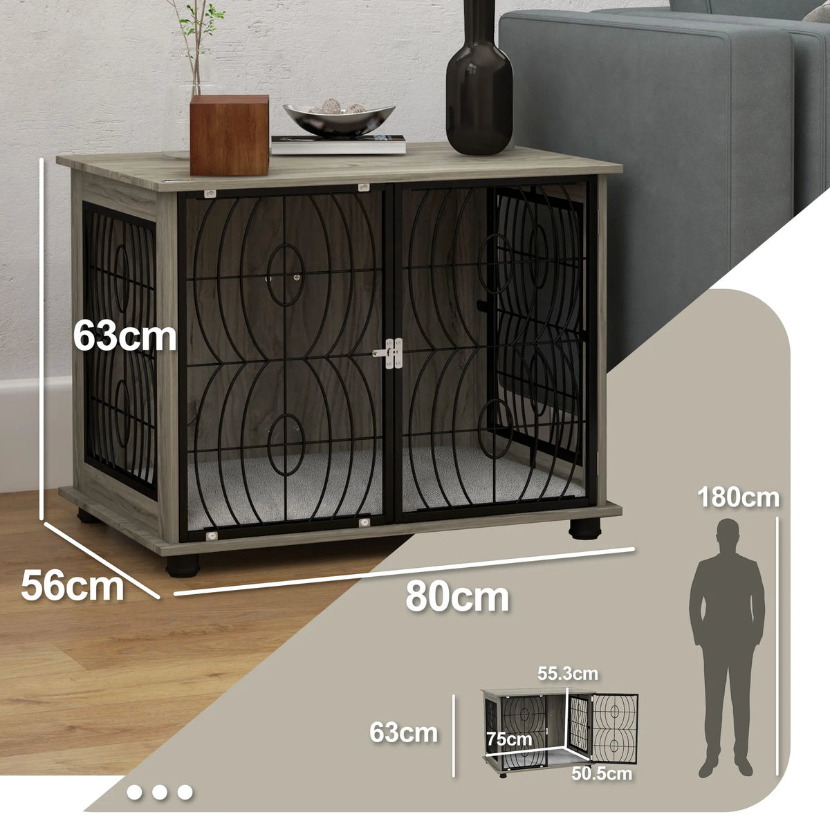 Dog Crate Furniture End Table w/ Cushion for Dogs