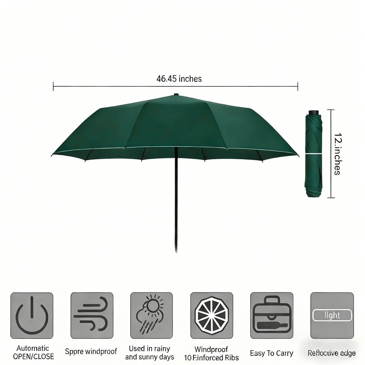 2-Pack Reverse Folding Umbrellas with Reflective Strips, 10-Rib Wind-Resistant Umbrella Set