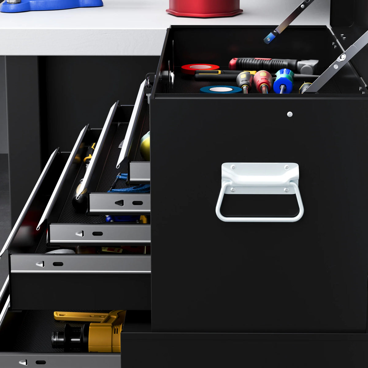 Rolling Tool Chest and Cabinet with 6 Drawers, Lockable Top Chest and Pegboard, Black