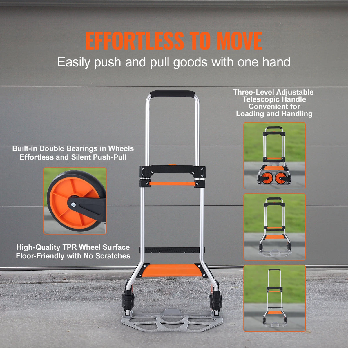 Folding Hand Truck Aluminium Portable Dolly Cart Telescoping Handle Binding Rope for Moving Warehouse