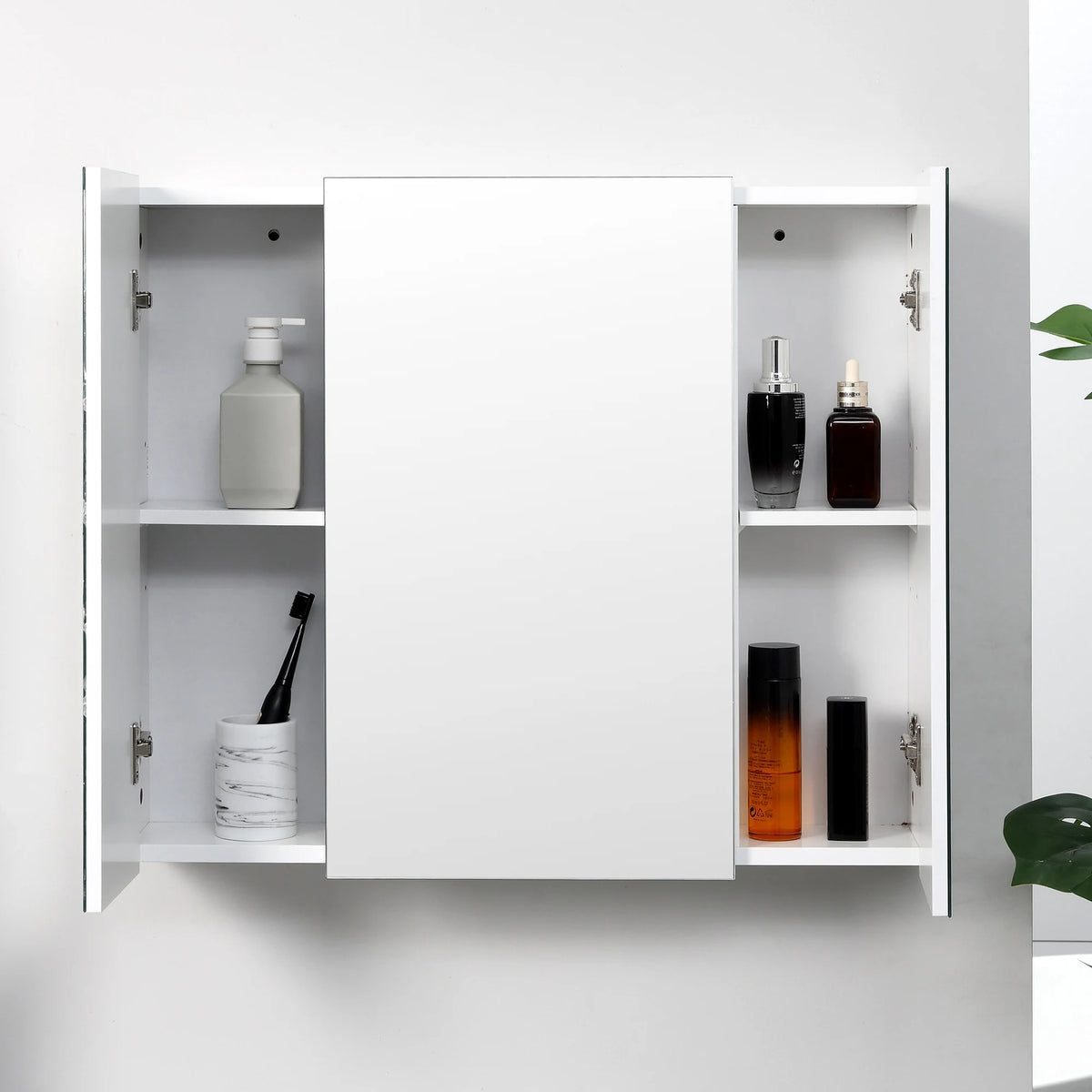 Bathroom Mirror Cabinet Wall-Mounted Storage Organiser with Door, White