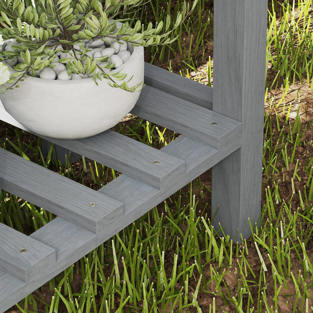 Wooden Raised Garden Bed with Bed Liner, Storage Shelf, Gray