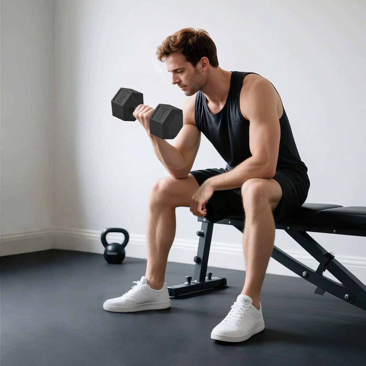 20kg Single Rubber Hex Dumbbell, Portable Hand Weight for Home Gym Workout