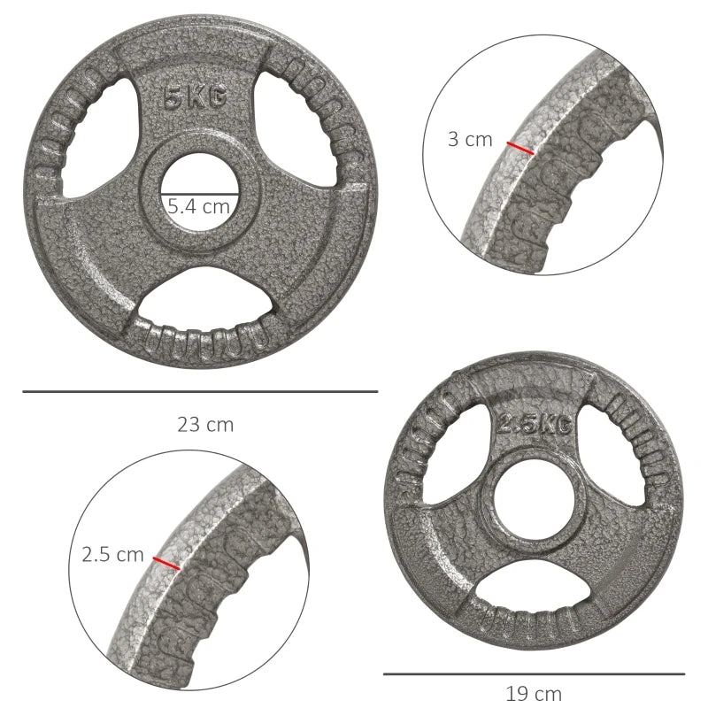 Set of 4 Olympic Weight Plates 15kg Two 5kg Two 2.5kg with 5cm Holes Steel 23x23x3cm Silver