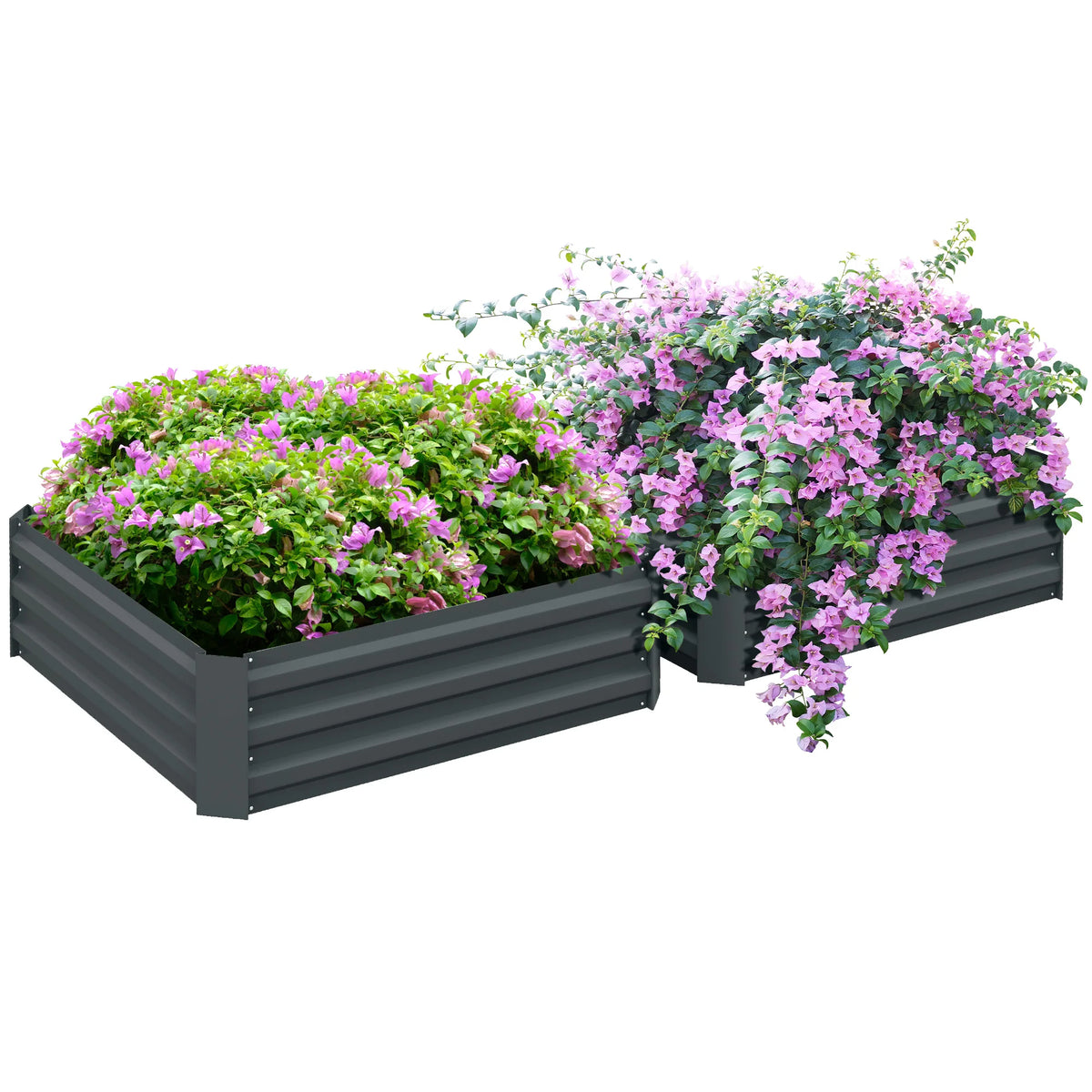 Set of 2 Raised Garden Beds 100x100cm Galvanised Steel Extra Deep Sides Open Bottom Powder Coated Dark Grey
