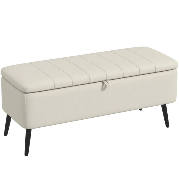 Storage Ottoman Bench with Padded Lid and Steel Legs, 102 x 40 x 44 cm, Cream White