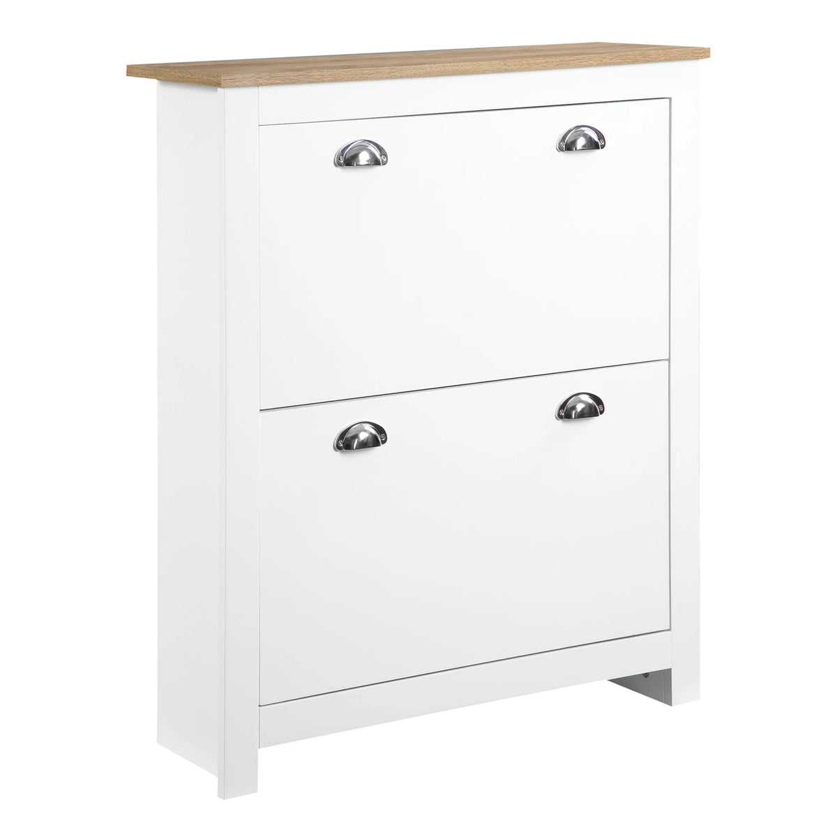 Narrow Shoe Cabinet with 2 Tipping Drawers for 12 Pairs up to UK Size 10 Adjustable Shelves Flat Top White