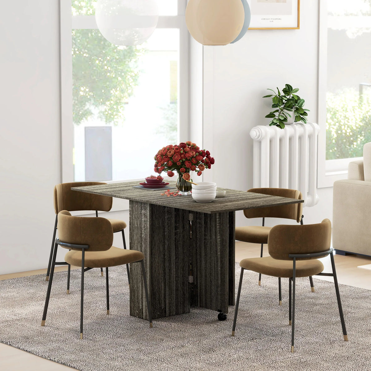 Mobile Drop Leaf Dining Table with 2 Wheels, Grey