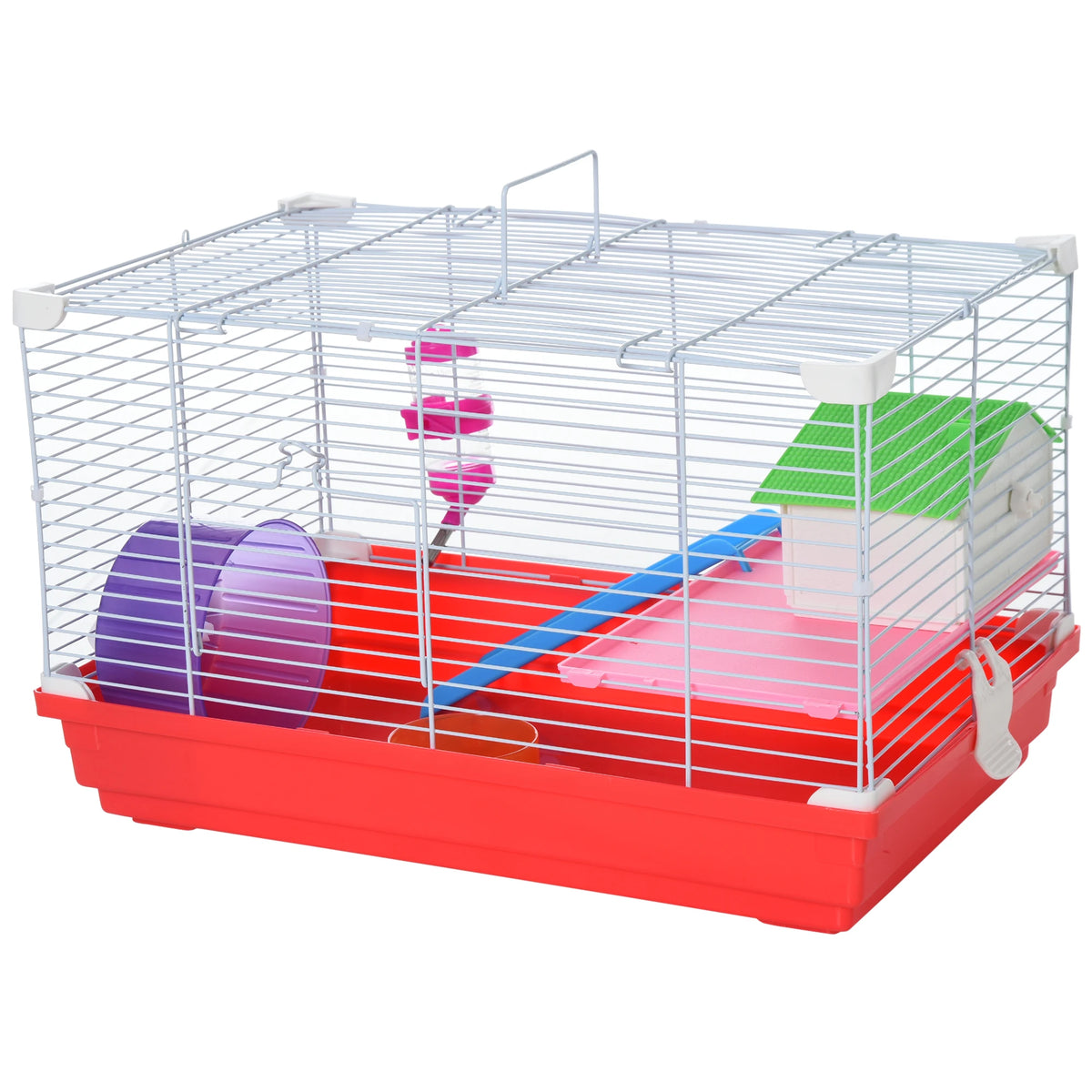 Hamster Cage, Small Gerbil Cage 2 Tiers Portable with Handle, Exercise Wheel, Water Bottle, Dishes